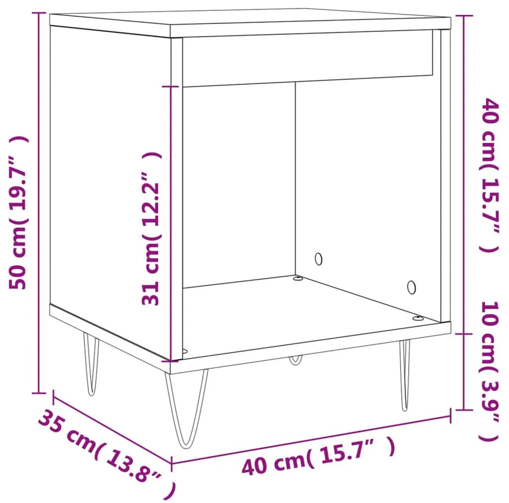 Κομοδίνο Καφέ Δρυς 40 x 35 x 50 εκ. από Επεξεργασμένο Ξύλο - Καφέ