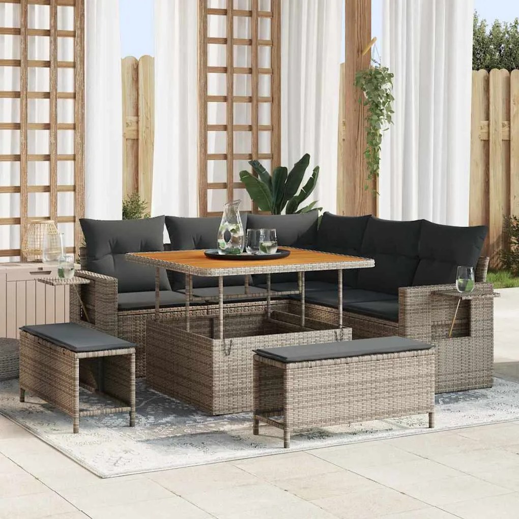 vidaXL Σετ Καναπέ Κήπου με μαξιλάρι 8 pcs Γκρι 100 x 100 x 71 cm