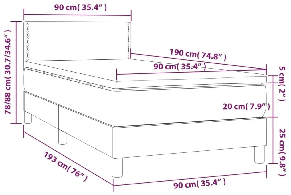 Κρεβάτι Boxspring Στρώμα&amp;LED Καπουτσίνο 90x190 εκ. Συνθ. Δέρμα - Καφέ