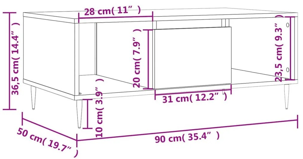 Τραπεζάκι Σαλονιού Καπνιστή Δρυς 90x50x36,5 εκ. Επεξεργ. Ξύλο - Καφέ