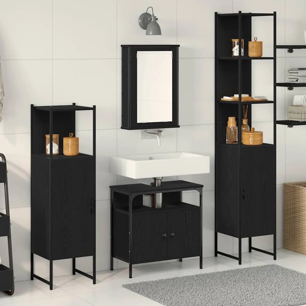 vidaXL Σετ Επίπλων Μπάνιου με ράφι 4 pcs Μαύρη δρυς 33 x 33 x 185.5 εκ