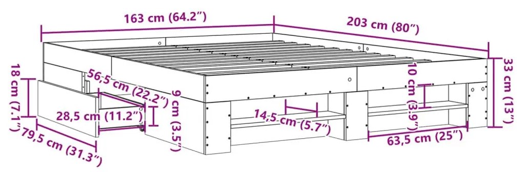 Πλαίσιο κρεβατιού χωρίς στρώμα 160x200 εκ. Επεξεργασμένο Ξύλο - Μαύρο