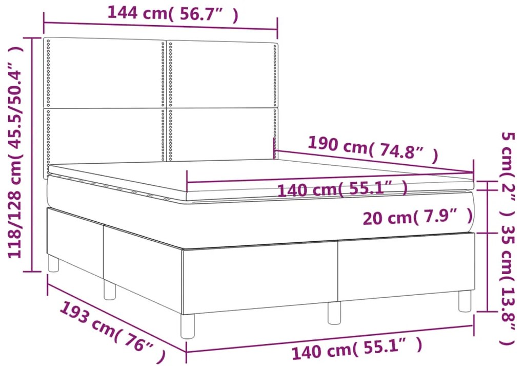 vidaXL Κρεβάτι Boxspring με Στρώμα Μαύρο 140x190εκ.από Συνθετικό Δέρμα
