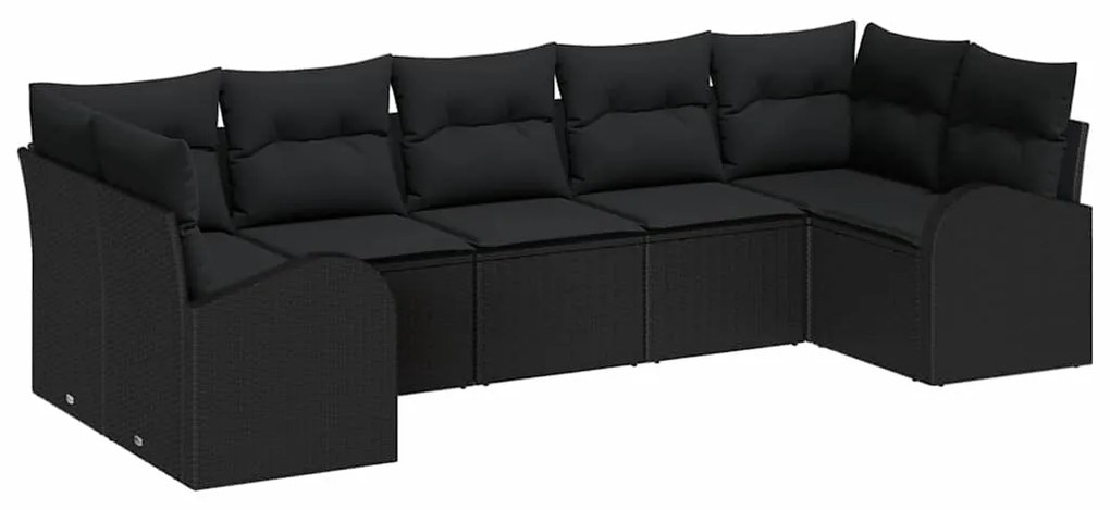 vidaXL 7 Τεμάχια Σετ Καναπέ Κήπου με Μαξιλάρια, Μαύρο Πολυ Ρατάν