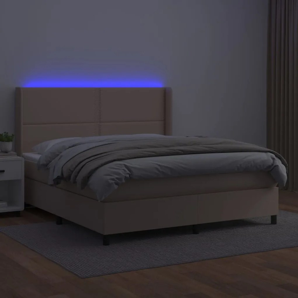 vidaXL Κρεβάτι Boxspring Στρώμα&LED Καπουτσίνο 180x200 εκ. Συνθ. Δέρμα