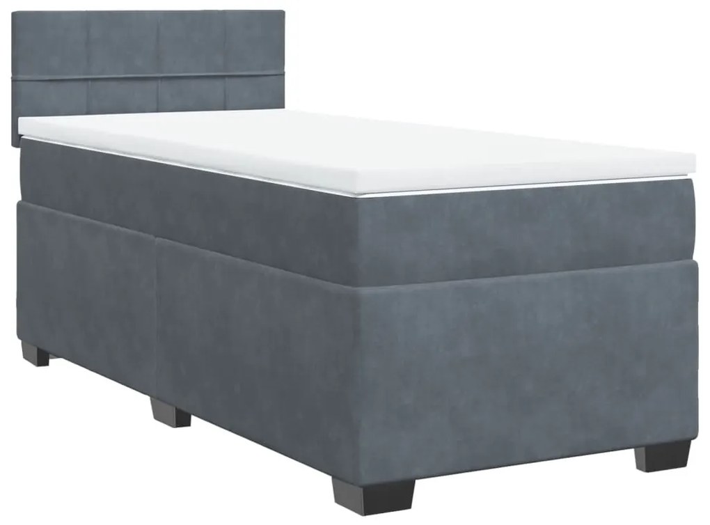 Κρεβάτι Boxspring με Στρώμα Σκούρο Γκρι 90x190 εκ. Βελούδινο - Γκρι