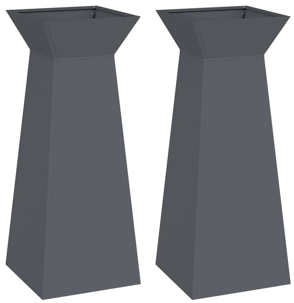 vidaXL Γλάστρα Πυλώνας 2 pcs Ανθρακί 40 x 40 x 100 cm Ατσάλι