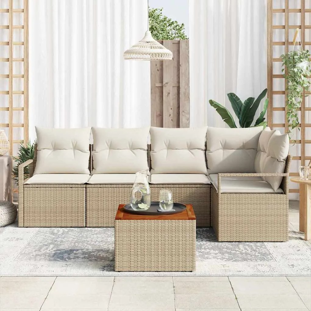 vidaXL Σετ Καναπέ Κήπου με μαξιλάρι 6 pcs Μπεζ Πολυ ράταν