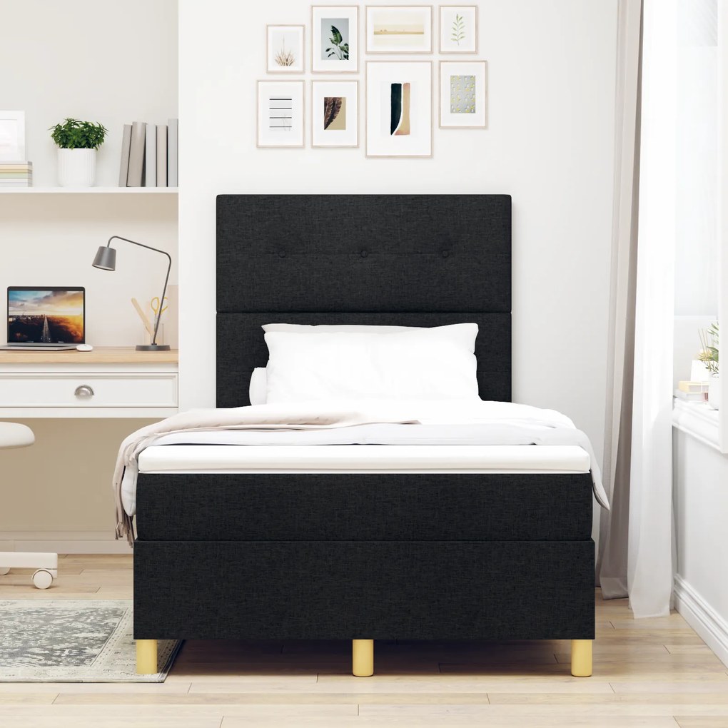 vidaXL Κρεβάτι Box Spring με Στρώμα & LED Μαύρο 120x200 εκ. Υφάσματα