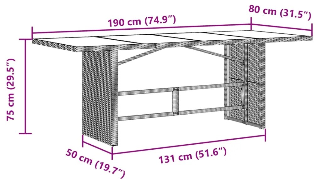 ΤΡΑΠΕΖΙ ΚΗΠΟΥ ΜΕ ΓΥΑΛΙΝΗ ΕΠΙΦΑΝΕΙΑ ΚΑΦΕ 190X80X75ΕΚ ΣΥΝΘ. ΡΑΤΑΝ 365603