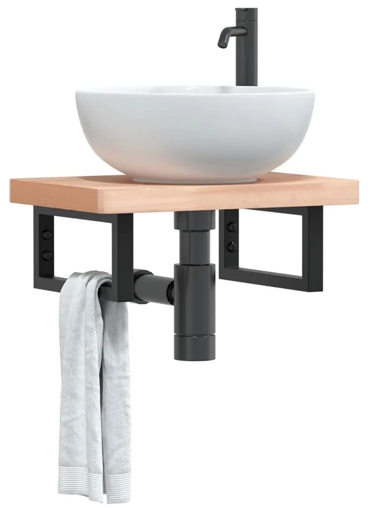 Ράφι Νιπτήρα Τοίχου από Ατσάλι / Μασίφ Ξύλο Οξιάς