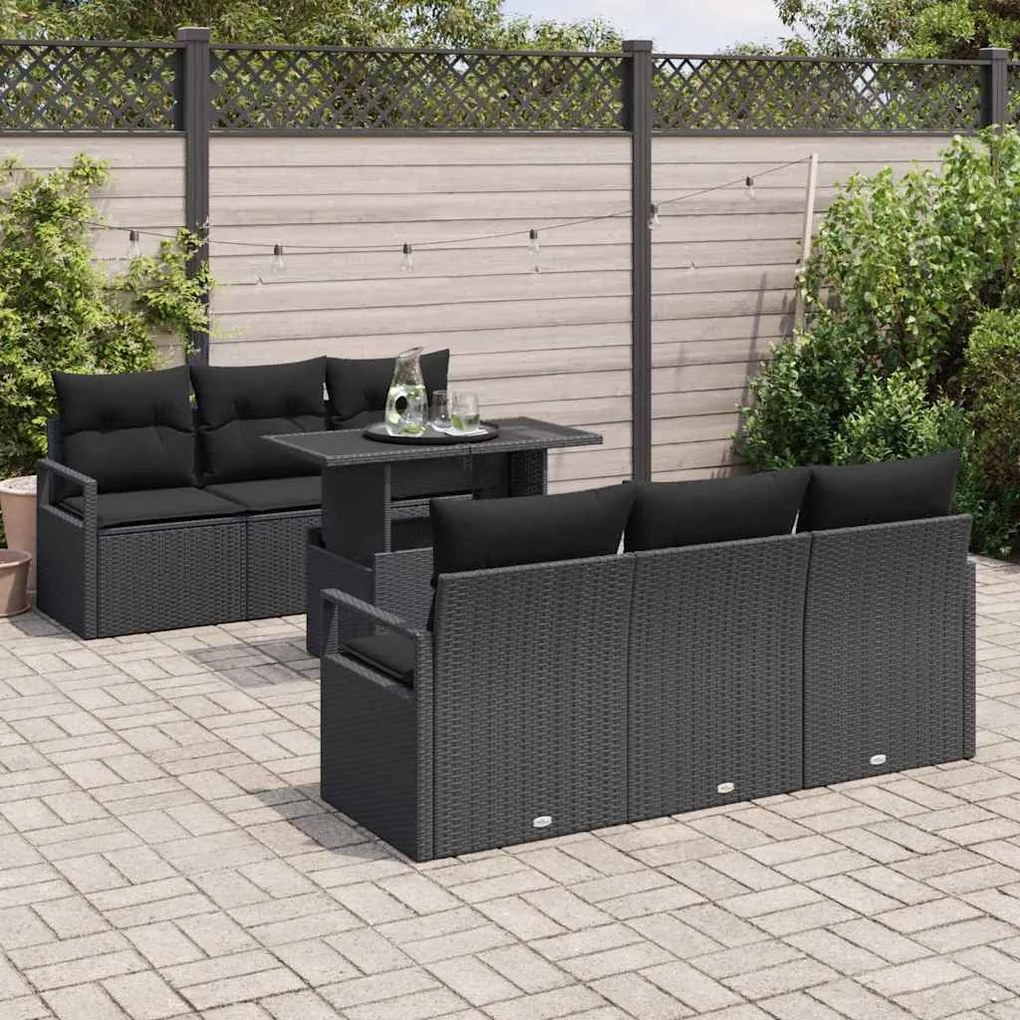 vidaXL Σετ Καναπέ Κήπου με μαξιλάρι 7 pcs Μαύρο 100 x 55 x 73 εκ