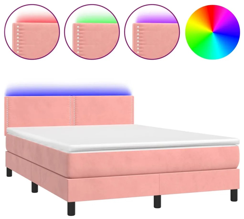 ΚΡΕΒΑΤΙ BOXSPRING ΜΕ ΣΤΡΩΜΑ &amp; LED ΡΟΖ 140X190 ΕΚ. ΒΕΛΟΥΔΙΝΟ 3134344