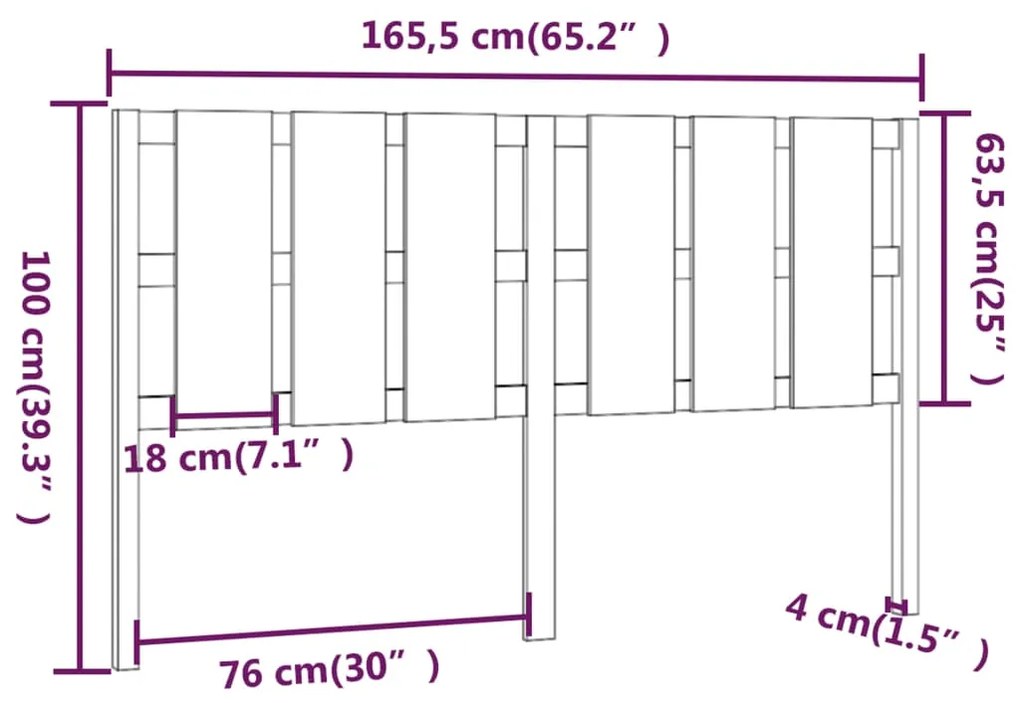 vidaXL Κεφαλάρι Κρεβατιού Μαύρο 165,5x4x100 εκ. από Μασίφ Ξύλο Πεύκου