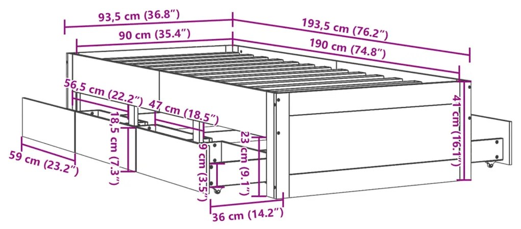 Σκελετός Κρεβατιού Χωρίς Στρώμα 90x190 εκ. Μασίφ Ξύλο Πεύκου - Λευκό