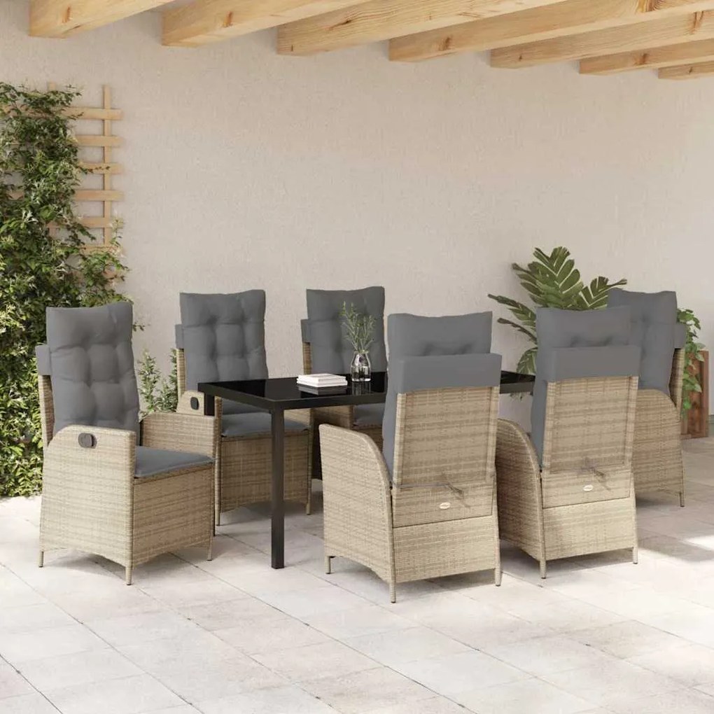 vidaXL Σέτ φαγητού για κήπο 7 pcs Μπεζ συνθετικό ρατάν