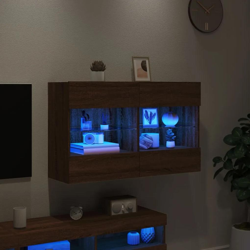 vidaXL Έπιπλο Τοίχου Τηλεόρασης με LED Καφέ Δρυς 98,5x30x60,5 εκ.