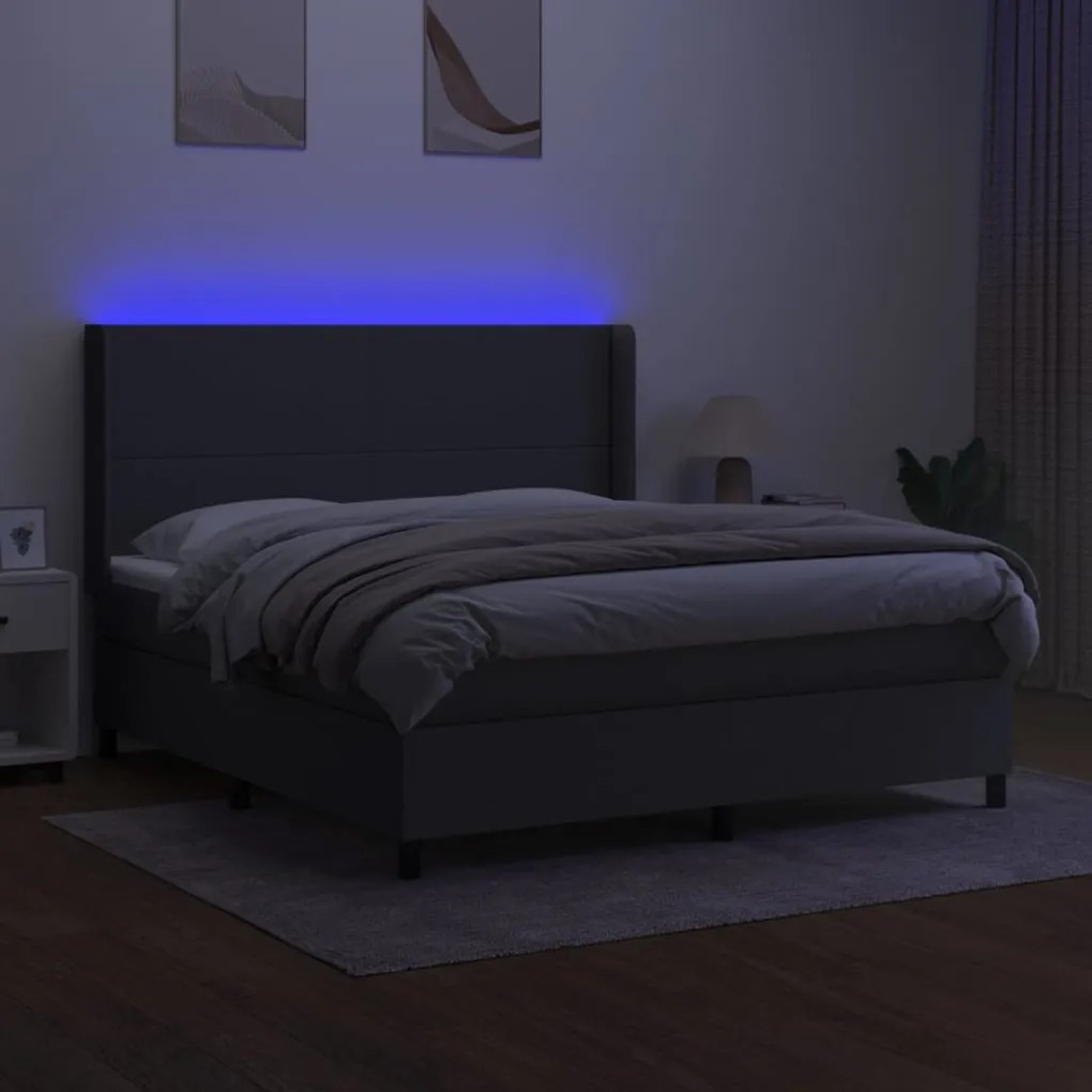 Κρεβάτι Boxspring με Στρώμα &amp; LED Σκ.Γκρι 160x200 εκ Υφασμάτινο - Γκρι