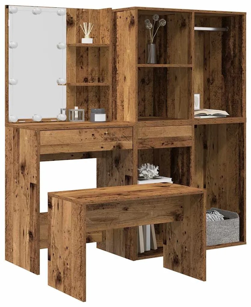 Μπουντουάρ Σετ με LED Όψη Παλαιού Ξύλου από Επεξεργασμένο Ξύλο