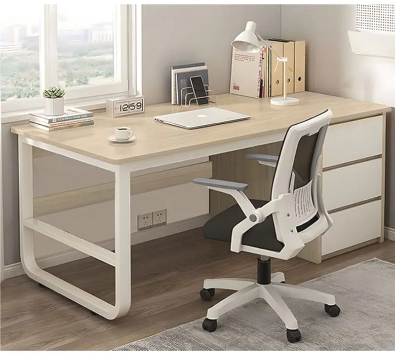 WOODWELL ΓΡΑΦΕΙΟ με 3 Συρτάρια Μέταλλο Βαφή Άσπρο - Φυσικό 120x48x74cm ΕΟ4396,1