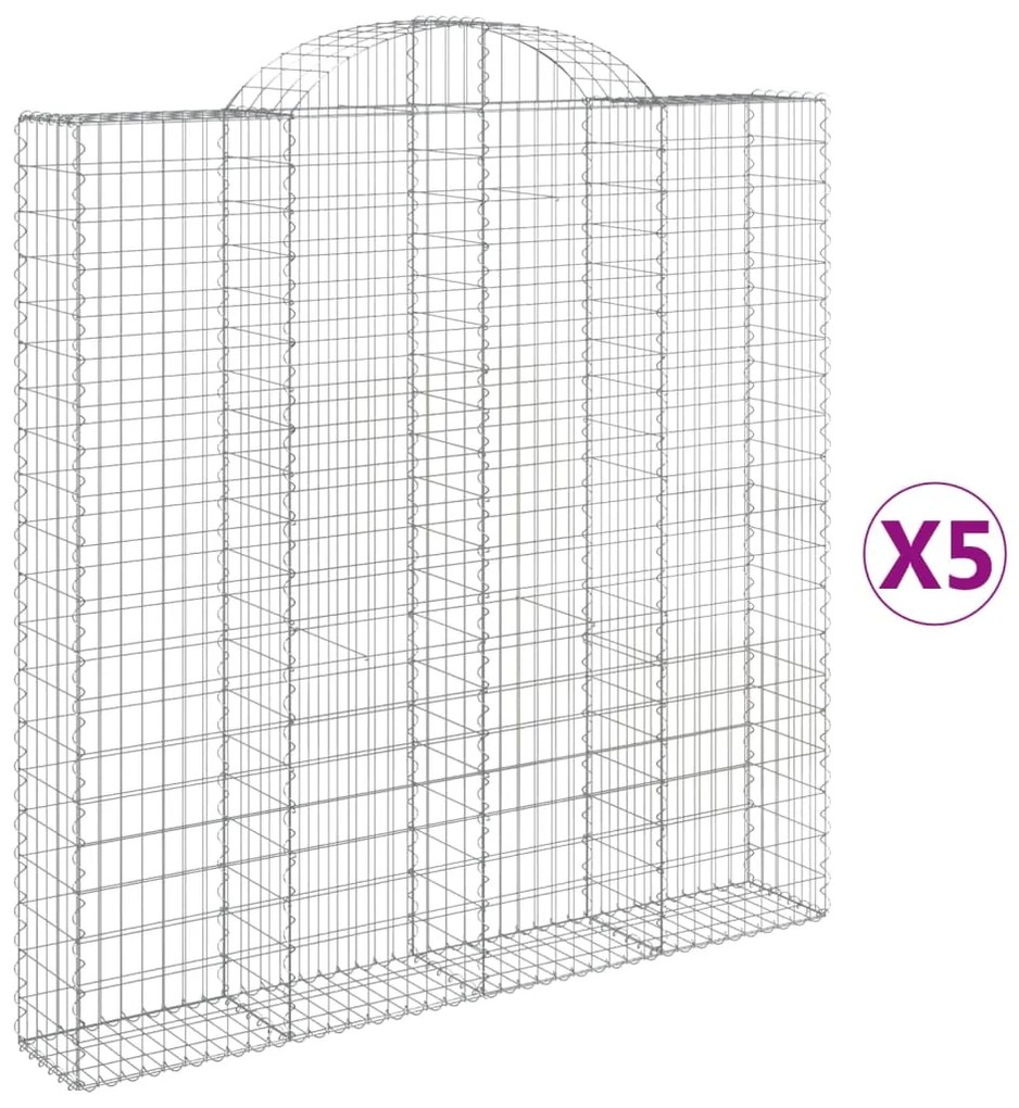 Συρματοκιβώτια Τοξωτά 5 τεμ. 200x30x200/220 εκ. Γαλβαν. Ατσάλι - Ασήμι