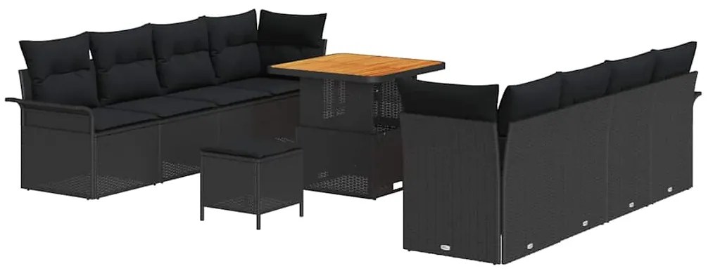 vidaXL Σετ Καναπέ Κήπου Ρυθμιζόμενο ύψος 11 pcs Μαύρο συνθετικό ρατάν