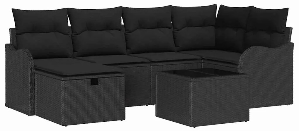 vidaXL Σετ Καναπέ Κήπου 7 pcs Μαύρο 232.5 x 122.5 x 85 εκ Πολυ ράταν