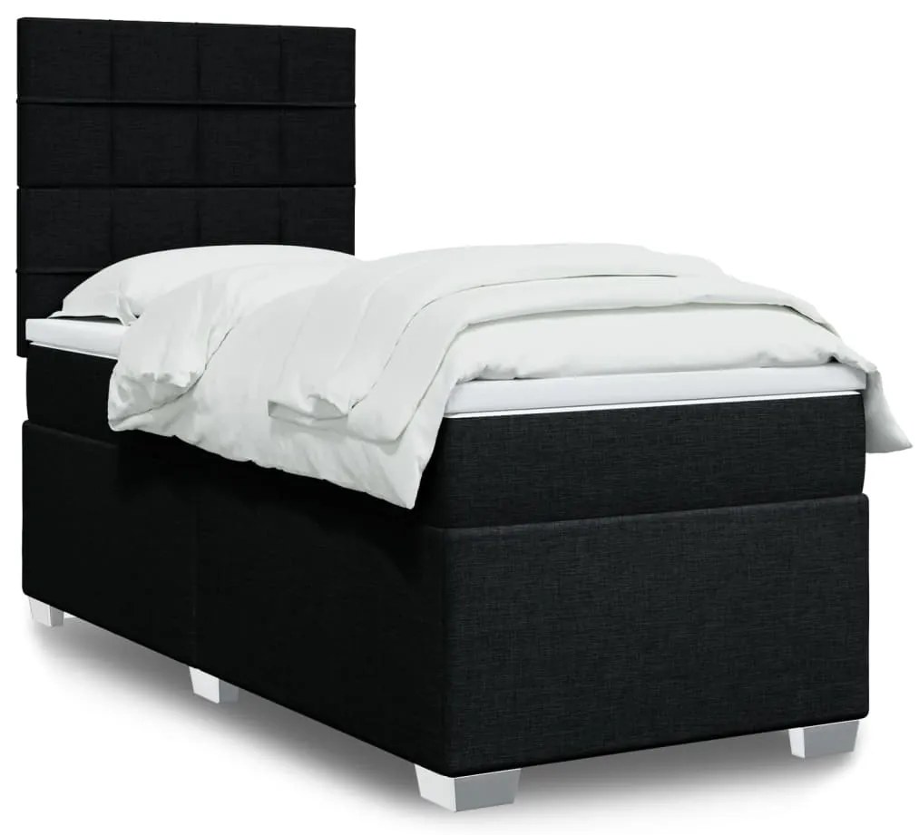 vidaXL Κρεβάτι Boxspring με Στρώμα Μαύρο 100 x 200 εκ. Υφασμάτινο