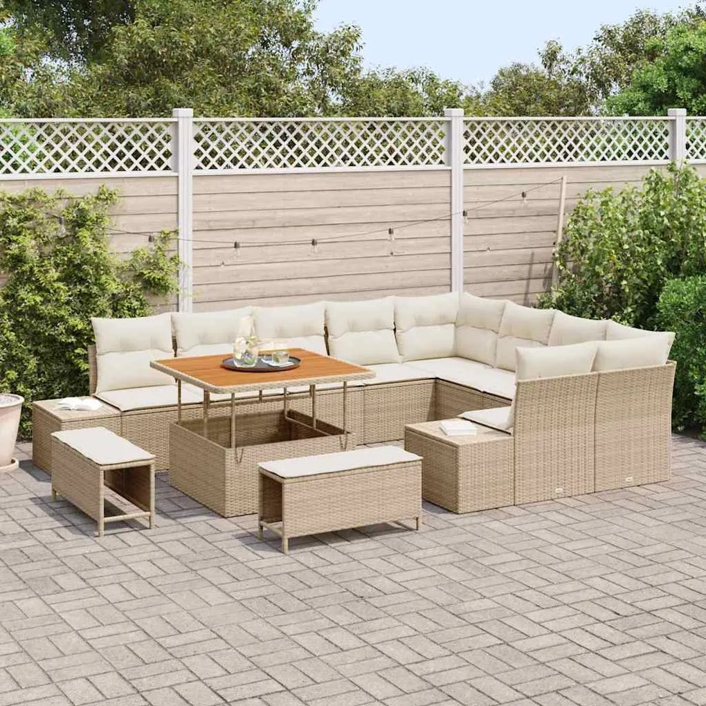 vidaXL Σετ Καναπέ Κήπου με αποθήκευση 12 pcs Μπεζ Πολυ ράταν