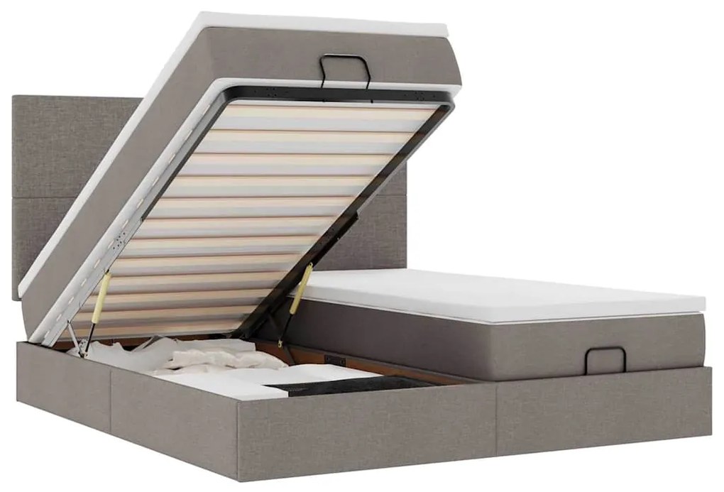vidaXL Οθωμανικό κρεβάτι με στρώματα Taupe 200x200cm ύφασμα