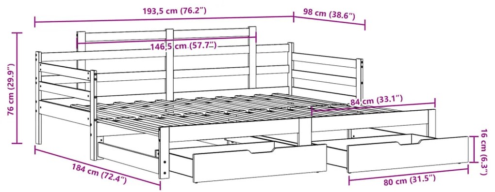 Καναπές Κρεβάτι Συρόμενος Χωρίς Στρώμα 90x190 εκ. &amp; Συρτάρια - Καφέ