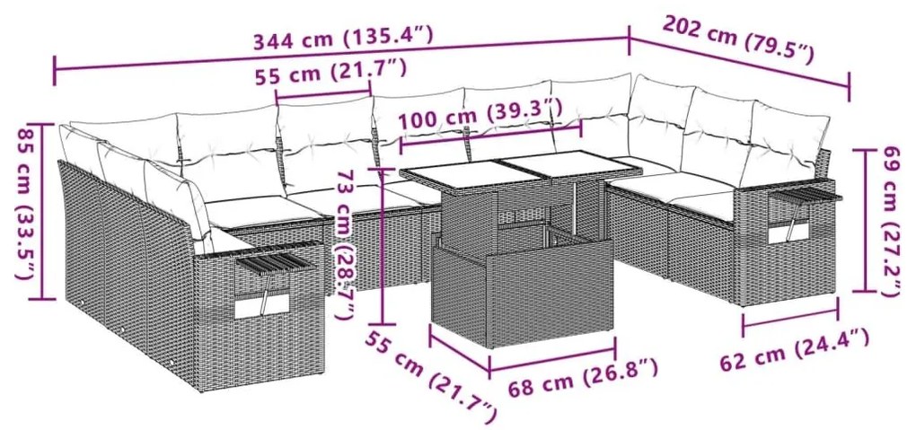 Σαλόνι Κήπου Σετ 11 Τεμαχίων Μαύρο Συνθετικό Ρατάν με Μαξιλάρια - Μαύρο