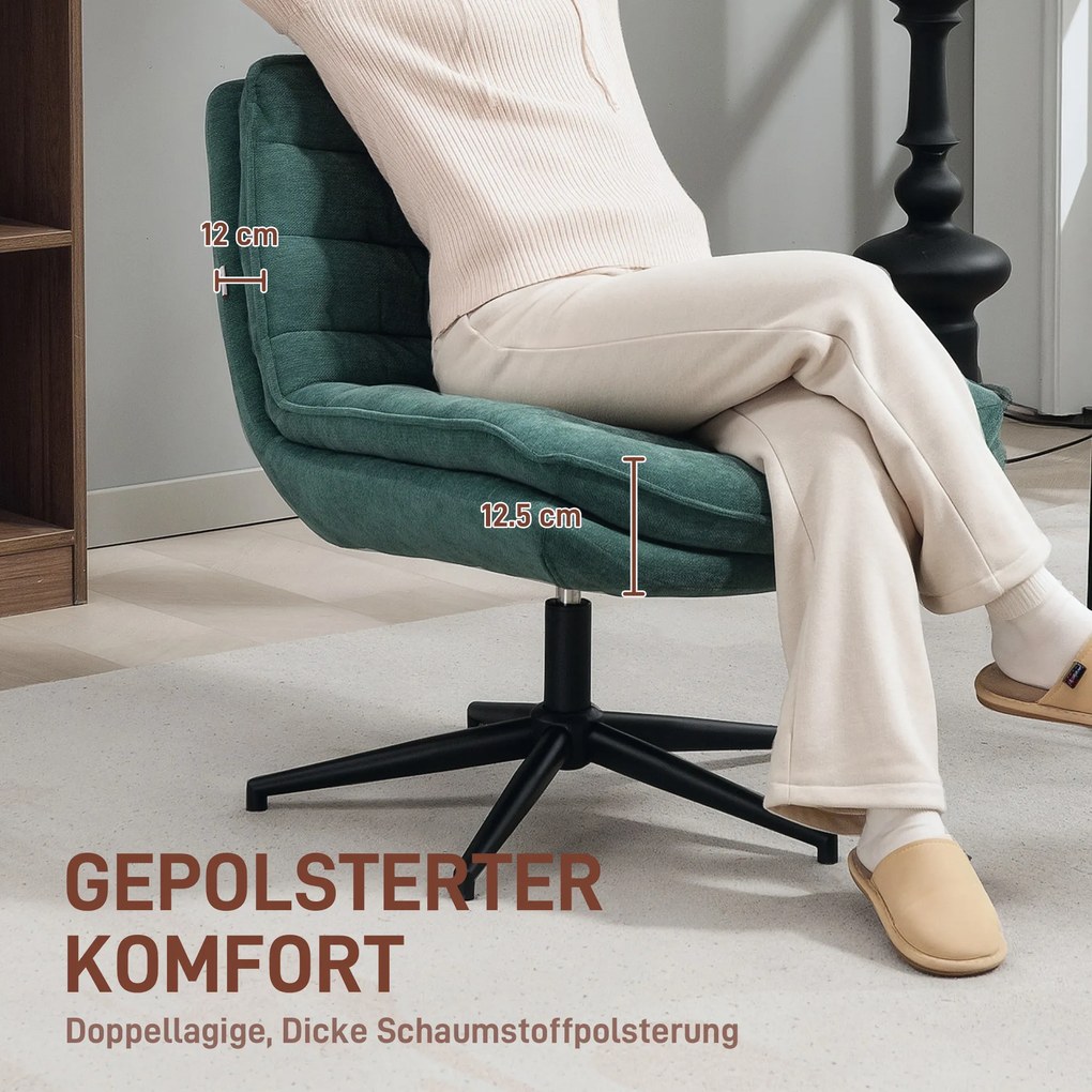 HOMCOM Περιστρεφόμενη Καρέκλα Γραφείου με Φαρδύ Κάθισμα, Ευρύχωρη Πολυθρόνα Γραφείου, Σκοτεινό Πράσινο