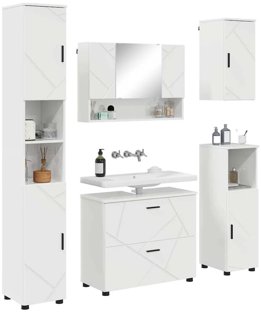 vidaXL Σετ Επίπλων Μπάνιου 5 pcs Γυαλιστερό λευκό 30 x 35 x 192 εκ.