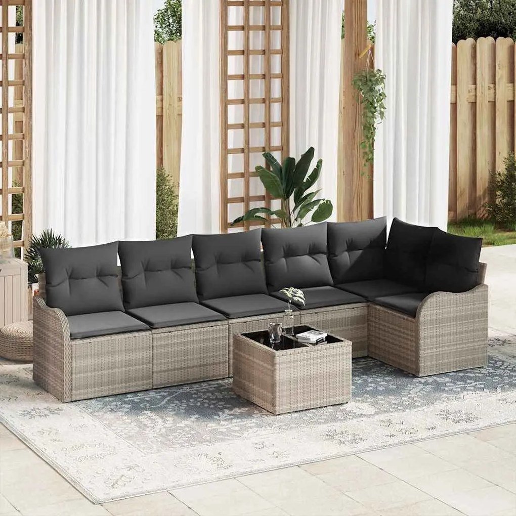 vidaXL Σετ Καναπέ Κήπου με μαξιλάρι 7 pcs Γκρι Πολυ ράταν
