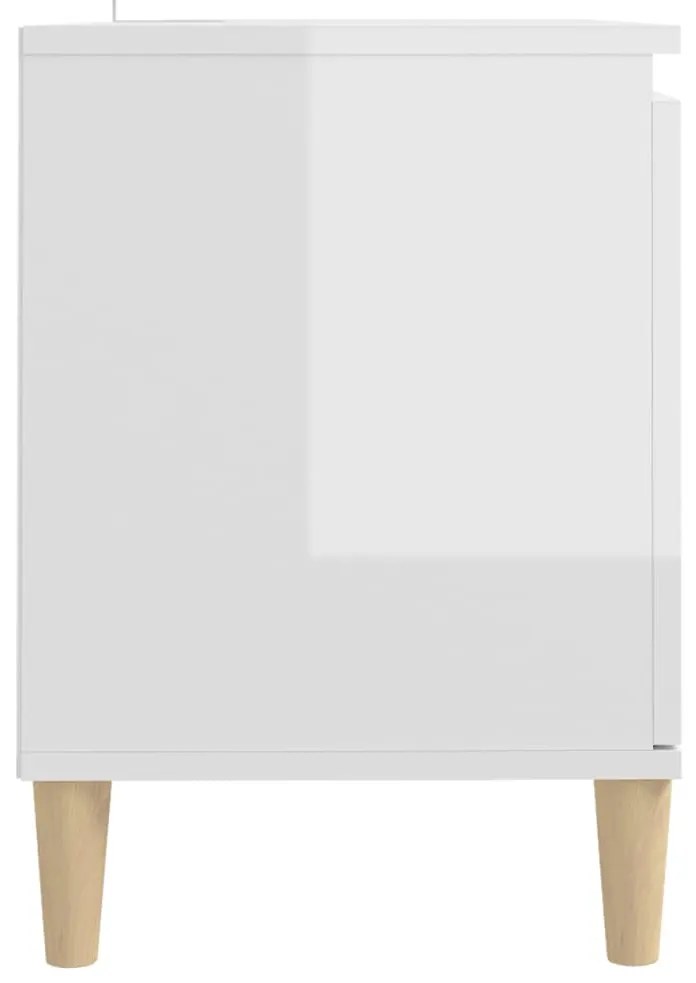 vidaXL Έπιπλο Τηλεόρασης Γυαλ. Λευκό 103,5x35x50 εκ Μασίφ Ξύλινα Πόδια