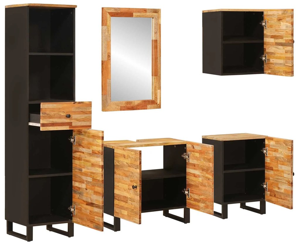 vidaXL Σετ Μπάνιου με συρτάρι με ράφι Φυσικό Στερεό ξύλο μάνγκο