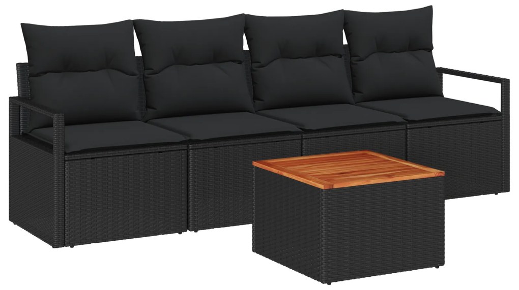 vidaXL Σετ Καναπέ Κήπου 5 pcs Μαύρο Μεγάλο Ρατάν, Ξύλο