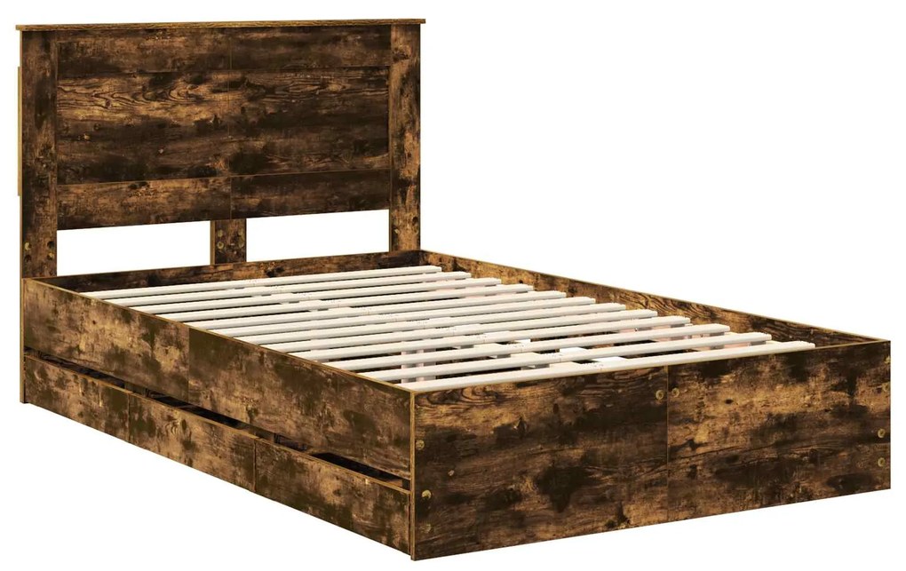 vidaXL Σκελετός Κρεβατιού Καπνιστό Δρύς 120 x 190 cm Μηχανήματος Ξύλο