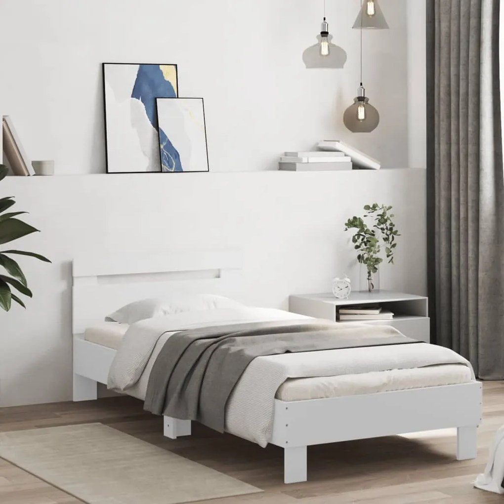 vidaXL Πλαίσιο Κρεβατιού με Κεφαλάρι &amp; λυχνίες LED Λευκό 75 x 190 εκ.
