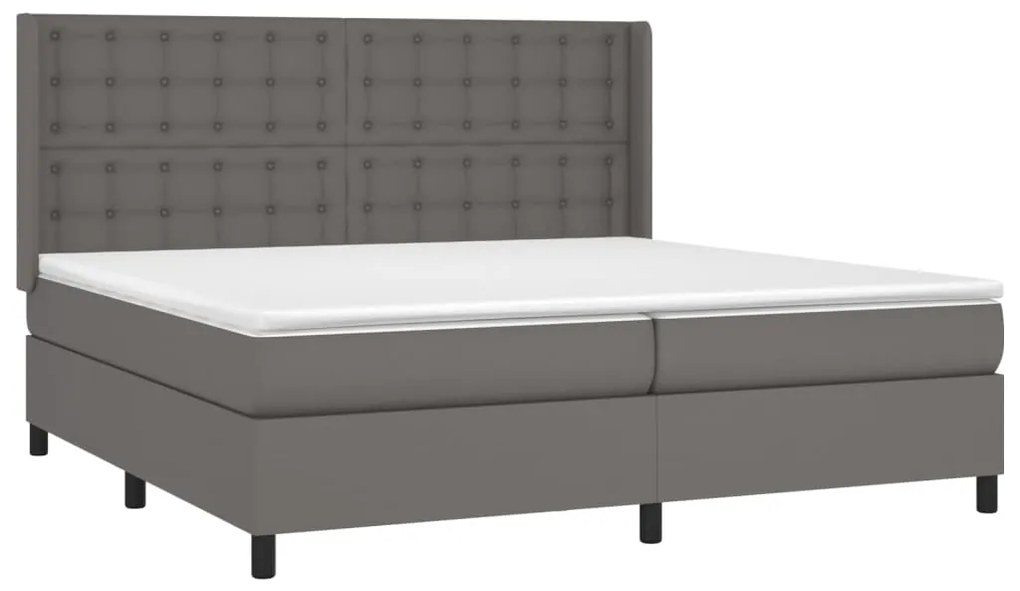 vidaXL Κρεβάτι Boxspring με Στρώμα Γκρι 200x200 εκ. Συνθετικό Δέρμα