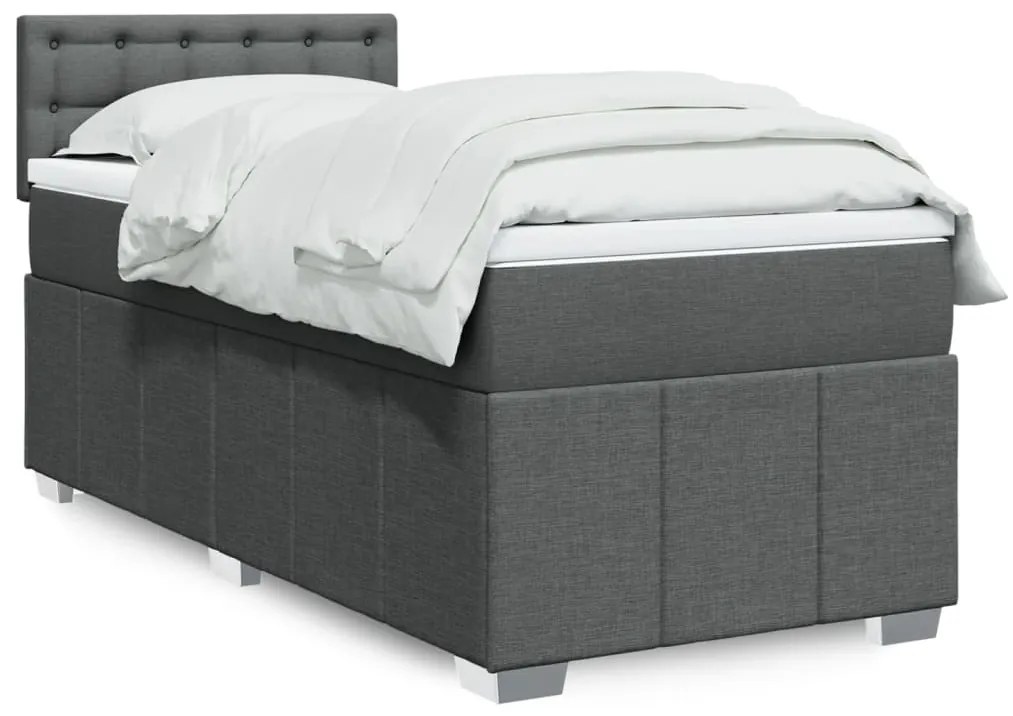 vidaXL Κρεβάτι Boxspring με Στρώμα Σκούρο Γκρι 90x190 εκ. Υφασμάτινο