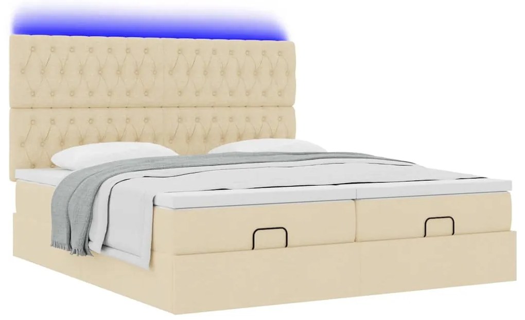 vidaXL Οθωμανικό κρεβάτι με στρώματα & LEDs Κρέμα 200x200cm ύφασμα