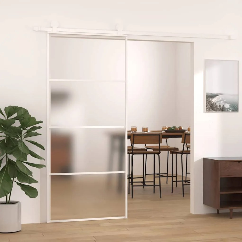 vidaXL Συρόμενη Πόρτα Λευκή Αμμοβολή 90x205 εκ. Γυαλί ESG/Αλουμίνιο