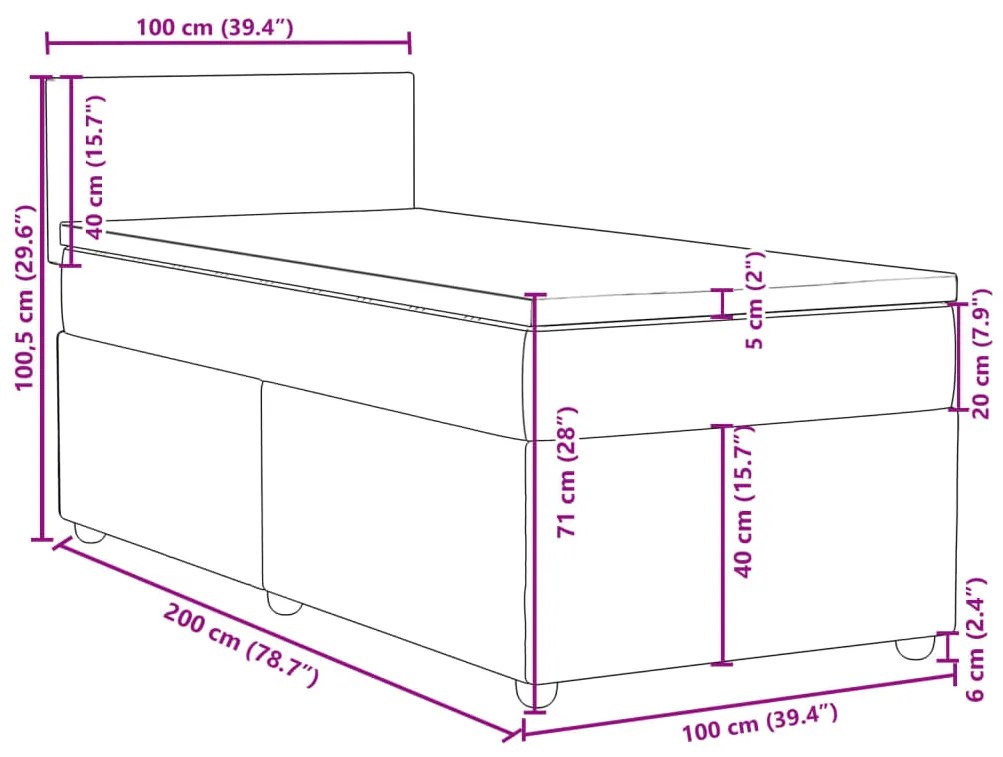 Κρεβάτι Boxspring με Στρώμα Σκούρο Γκρι 100x200 εκ. Υφασμάτινο - Γκρι