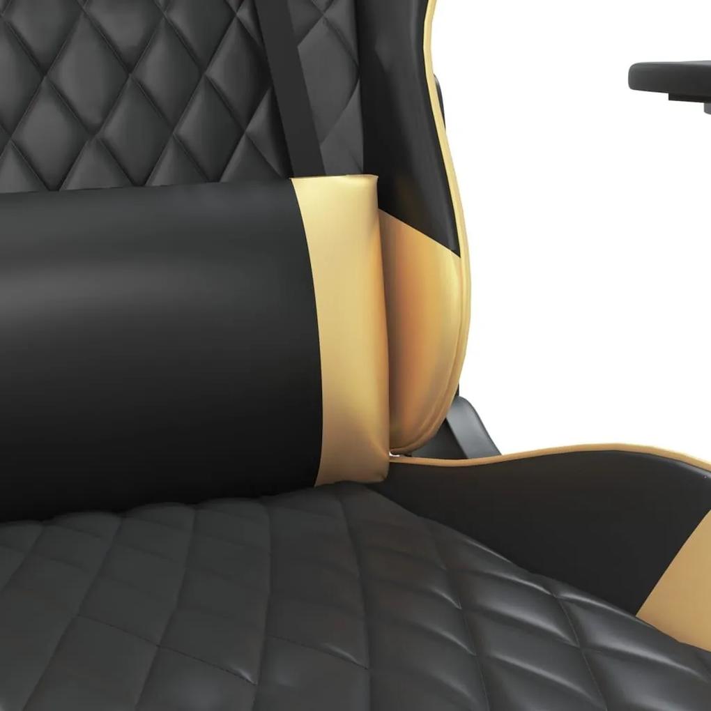 Καρέκλα Gaming Μασάζ Υποπόδιο Μαύρος χρυσός από Συνθετικό Δέρμα - Χρυσό