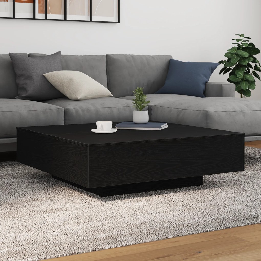 vidaXL Τραπέζι καφέ με LED φώτα Μαύρη Δρυς 100x100x31 εκ.