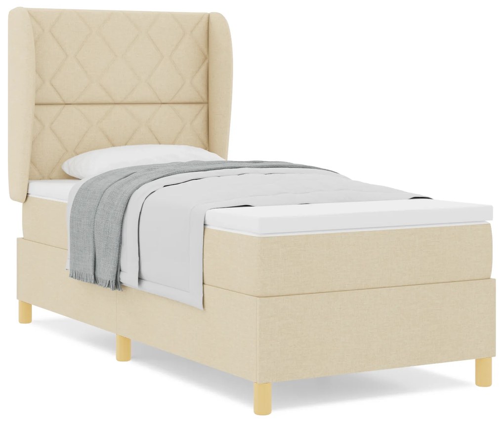 vidaXL Κρεβάτι Box Spring με Στρώμα Κρεμ 90x200 εκ. Υφάσματος