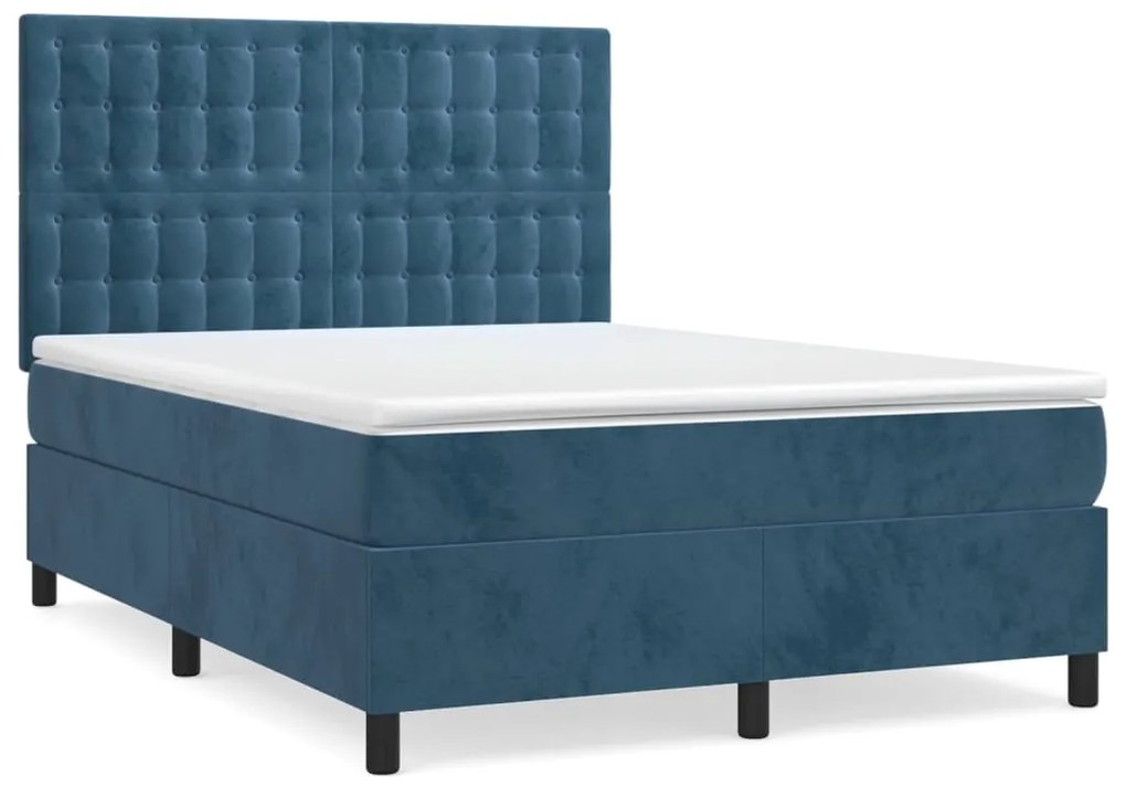 Κρεβάτι Boxspring με Στρώμα Σκούρο Μπλε 140x190 εκ. Βελούδινο - Μπλε