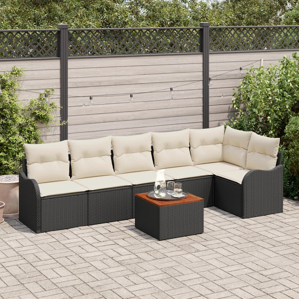 vidaXL Σετ Καναπέ Κήπου 7 pcs Μαύρος, λευκός 4 θέσεων